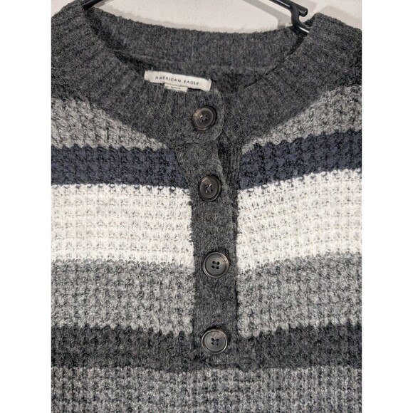 American Eagle Womens Gray Striped Long Sleeve Sweater Dress Sz S Academia - Picture 5 of 8